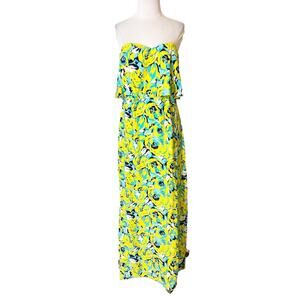 Alice & Trixie silk floral maxi dress yellow blue sz M